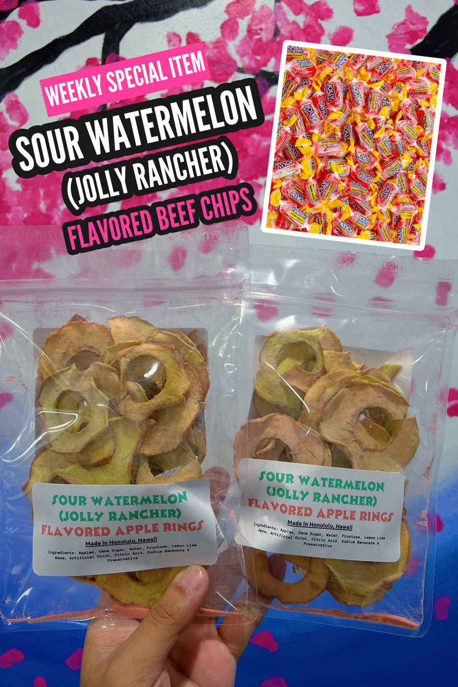 Sour Watermelon (Jolly Rancher) Flavored Apple Rings