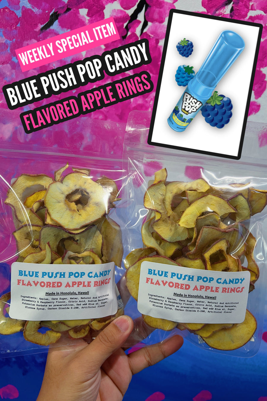 Blue Push Pop Candy Flavored Apple Rings